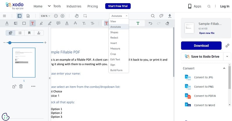 xodo pdf interface