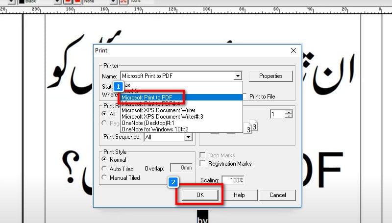 select microsoft print to pdf and click ok