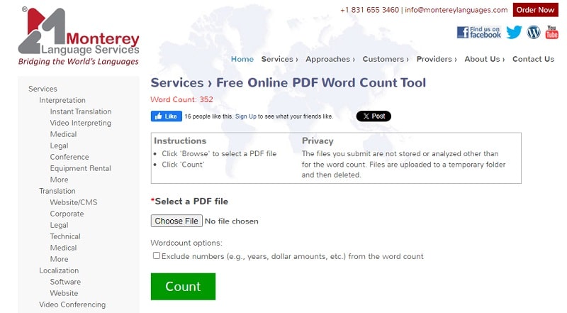 free online pdf word count tool interface