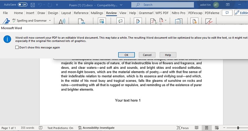 opening pdf document to microsoft word