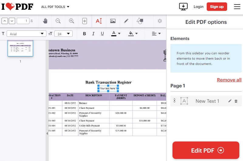 ilovepdf pdf editor interface