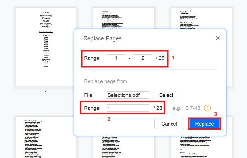 select pdf page and confirm