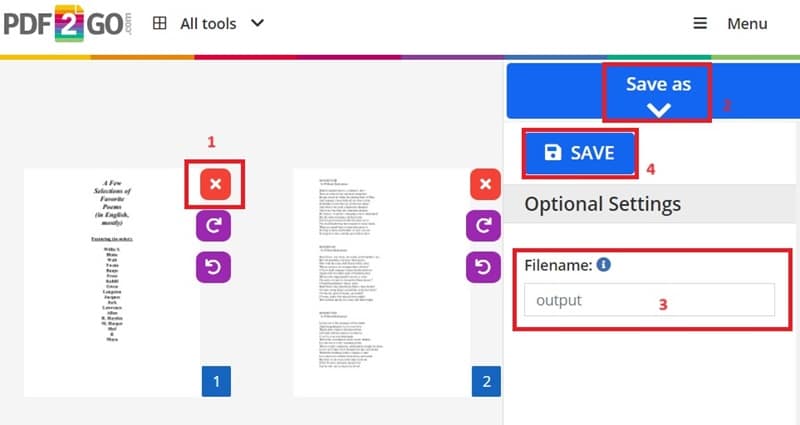 select x icon, hit save as, add a filename and click save