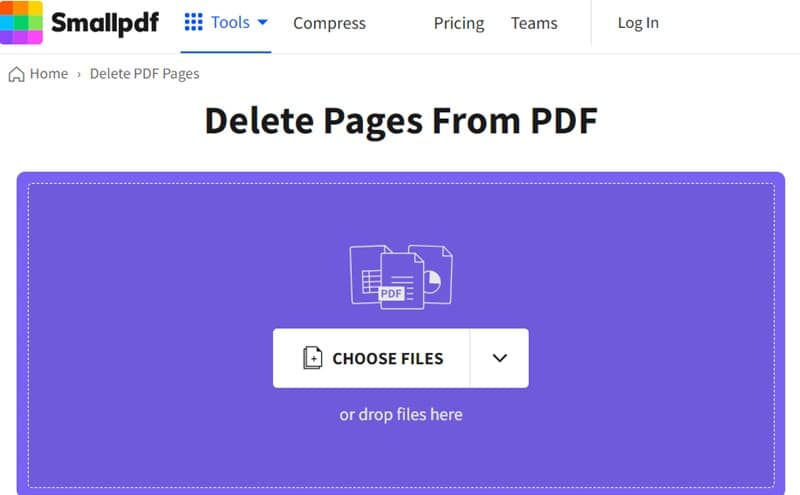 smallpdf delete pages interface