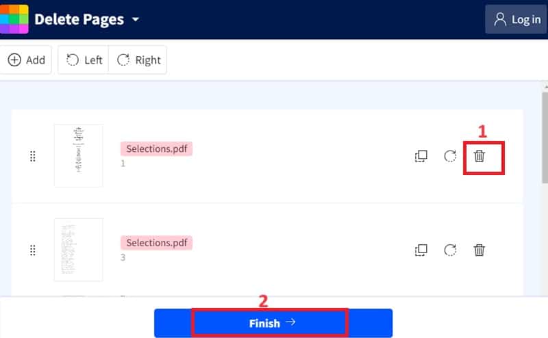 select page, click delete and hit finish