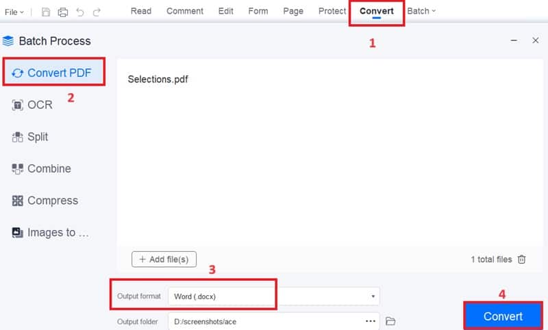 click convert pdf, select word format and hit convert button