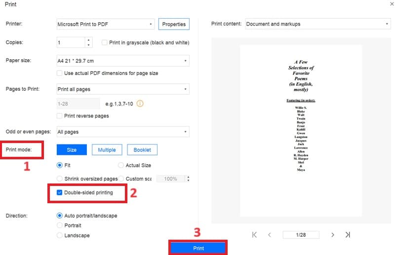 adjust print mode, select double-sided printing and hit print