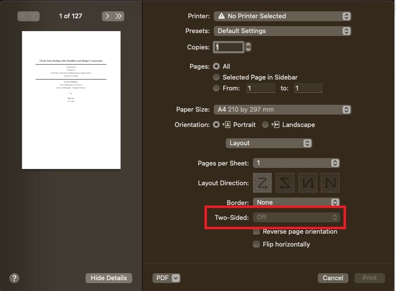 preview printing settings